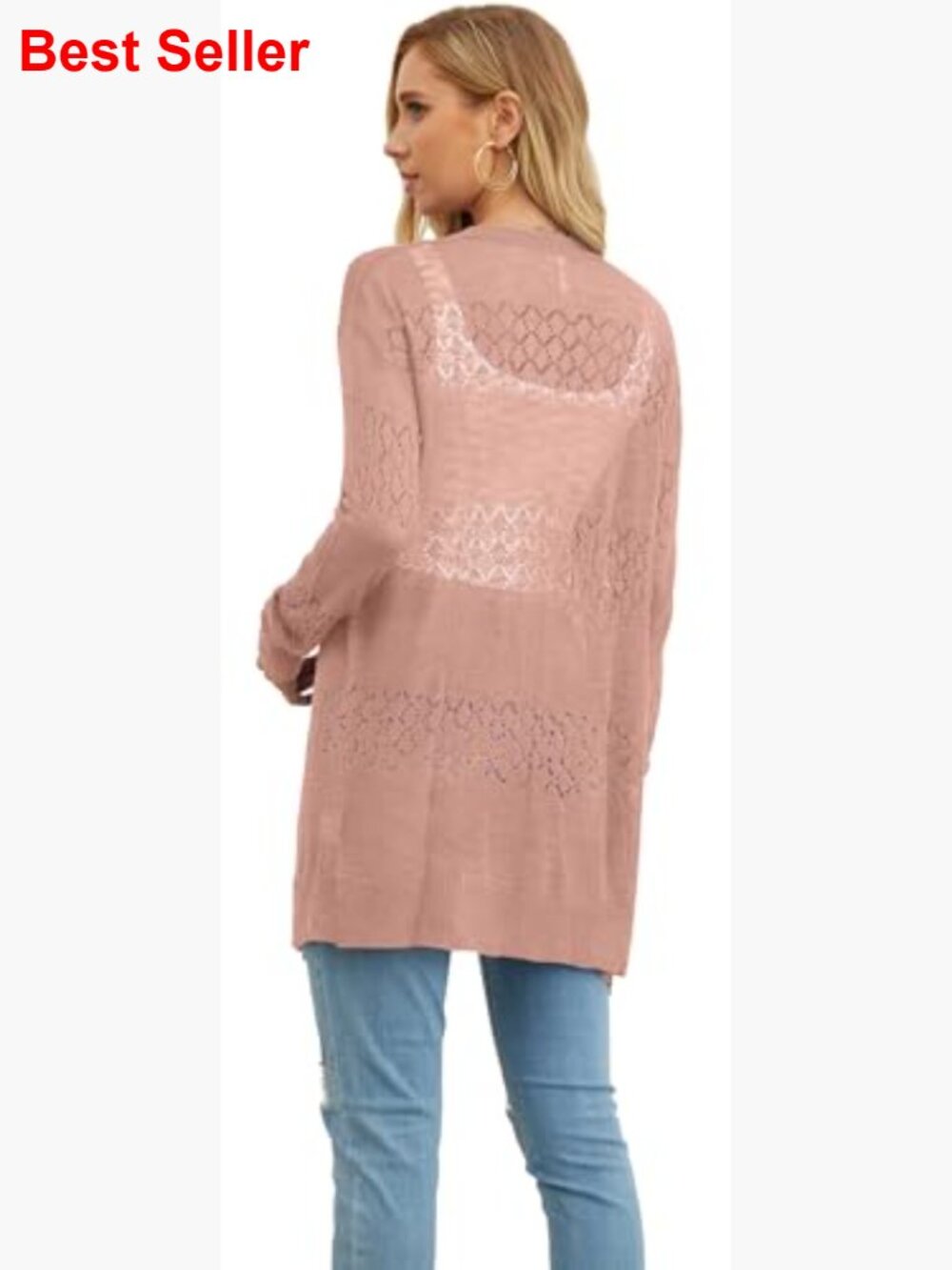 Lightweight Viscose Cardigan Sweater Open Front Long Sleeve Boho Coverup - Picture 5 of 7
